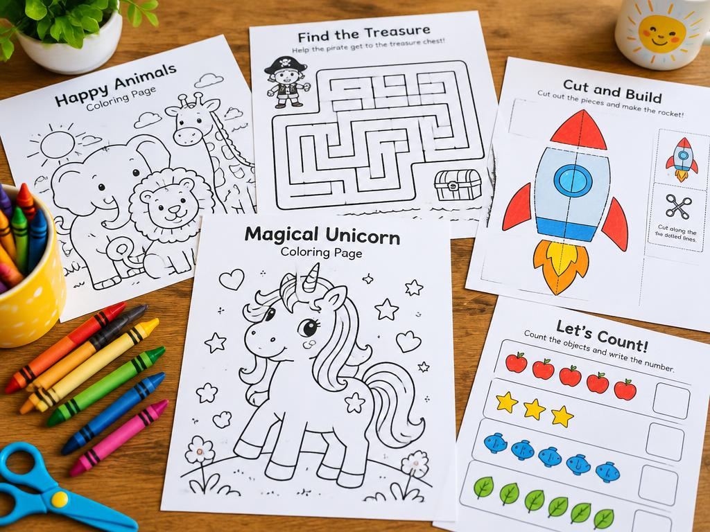 Kit de Atividades Imprimíveis (Colorir, Jogos e Recortar)